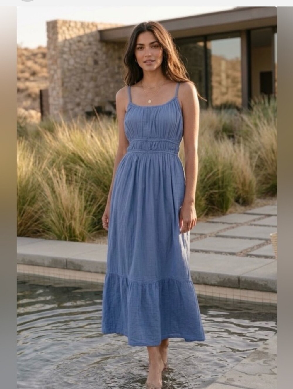 PACT Coastal Double Gauze Cami Dress Cornflower Blue Organic Cotton Large